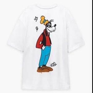 White Medium Graphic T-Shirt with Goofy Cartoon Character Limited Edition